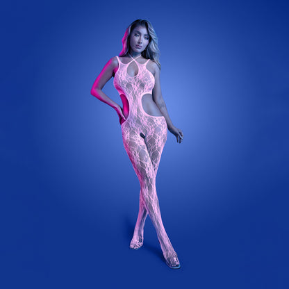 GLOW Equilibrium Bodystocking - OS - Glow In Dark Pink - One Size