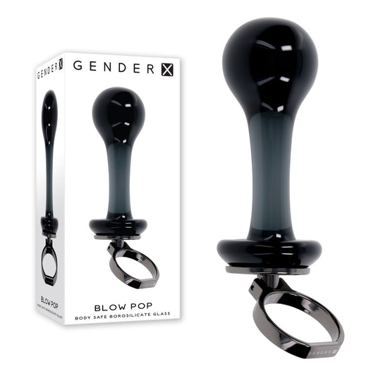 Gender X BLOW POP - Black 12.8 cm Glass Plug with Ring Pull Black - Club X