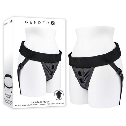 Gender X DOUBLE RIDER - Black Adjustable Strap-On Harness (No Probe Included) Black - Club X