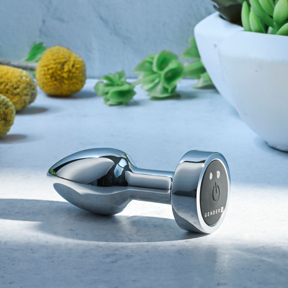 Gender X ROCKIN METAL PLUG MINI - Chrome 7.8 cm USB Rechargeable Vibrating Mini Butt Plug Gender X
