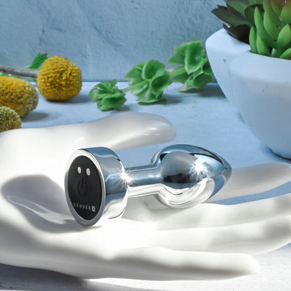 Gender X ROCKIN METAL PLUG MINI - Chrome 7.8 cm USB Rechargeable Vibrating Mini Butt Plug Gender X