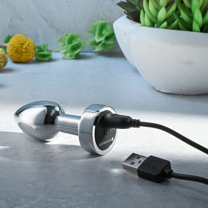 Gender X ROCKIN METAL PLUG MINI - Chrome 7.8 cm USB Rechargeable Vibrating Mini Butt Plug Gender X