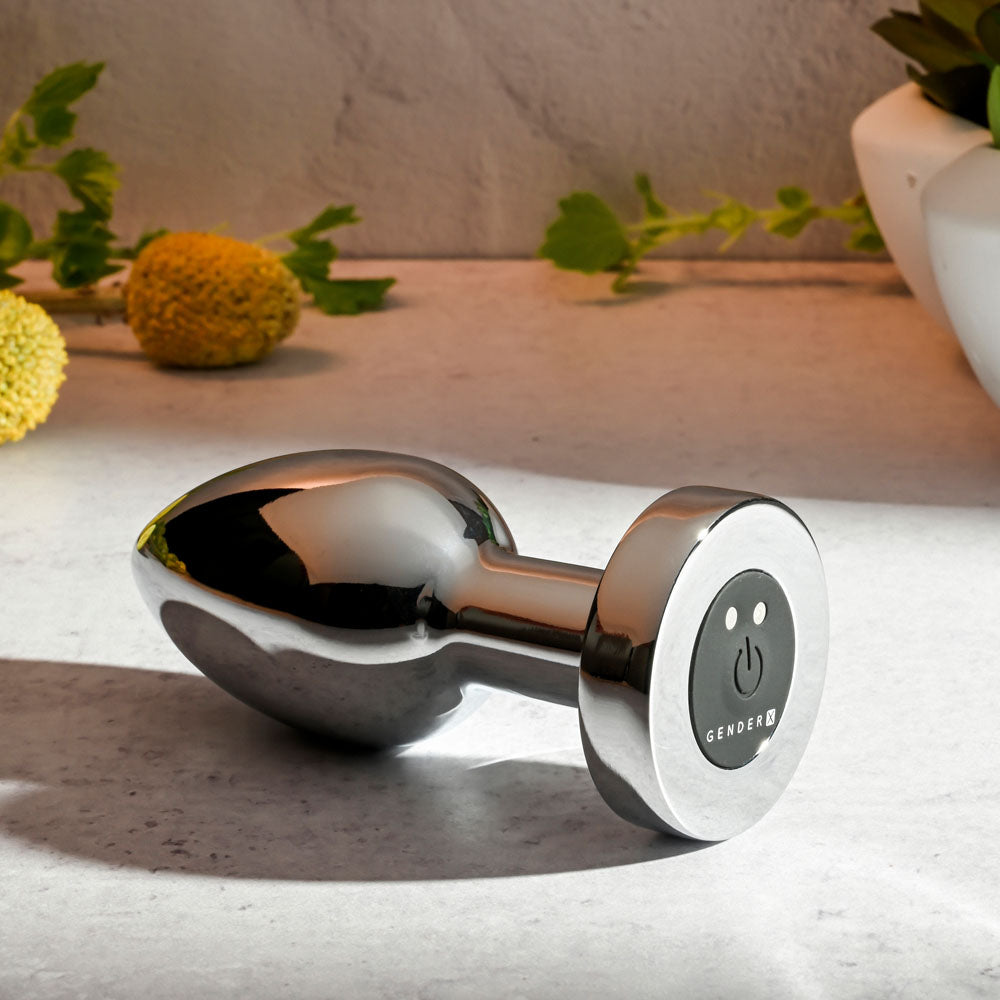 Gender X ROCKIN METAL PLUG XL - Chrome 10.5 cm USB Rechargeable Vibrating XL Butt Plug Gender X