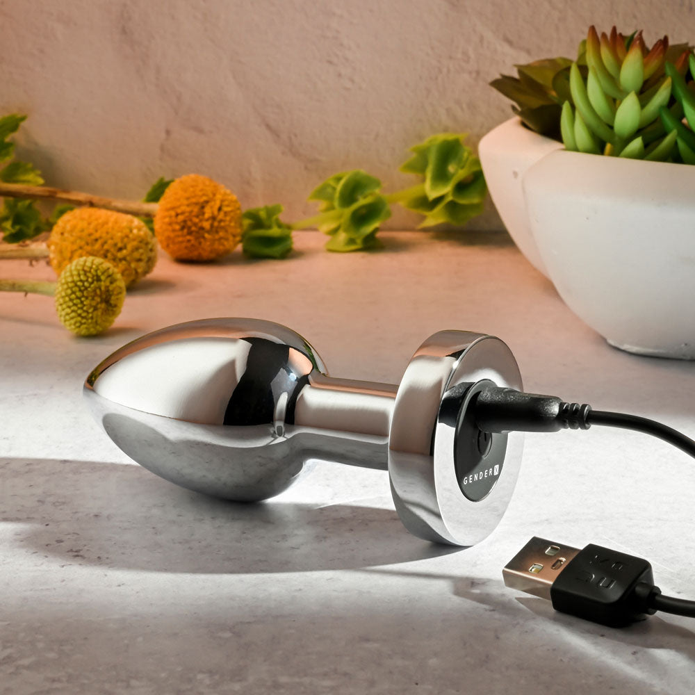 Gender X ROCKIN METAL PLUG XL - Chrome 10.5 cm USB Rechargeable Vibrating XL Butt Plug Gender X