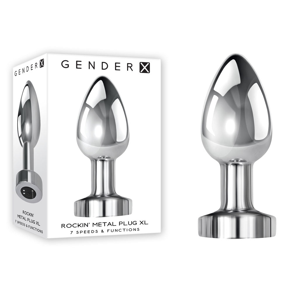 Gender X ROCKIN METAL PLUG XL - Chrome 10.5 cm USB Rechargeable Vibrating XL Butt Plug Gender X