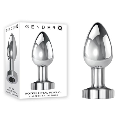 Gender X ROCKIN METAL PLUG XL - Chrome 10.5 cm USB Rechargeable Vibrating XL Butt Plug Gender X
