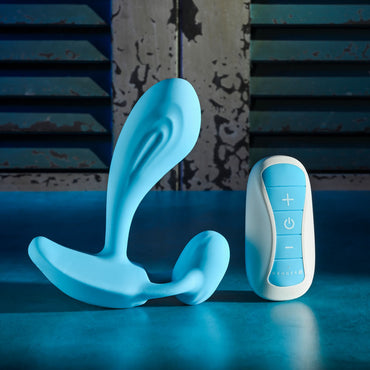 Gender X WEAR ME OUT - Blue 11.1 cm USB Rechargeable Wearable Vibrator with Wireless Remote Gender X