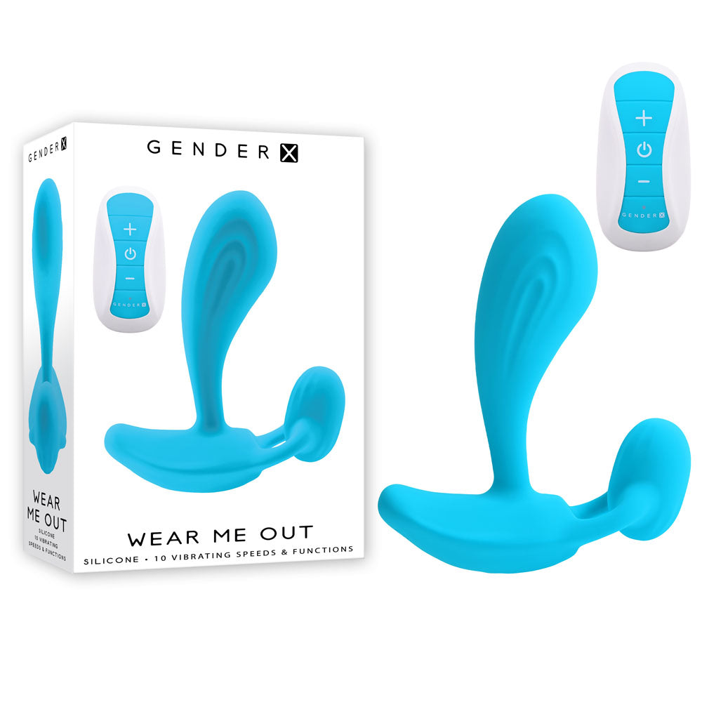 Gender X WEAR ME OUT - Blue 11.1 cm USB Rechargeable Wearable Vibrator with Wireless Remote Gender X