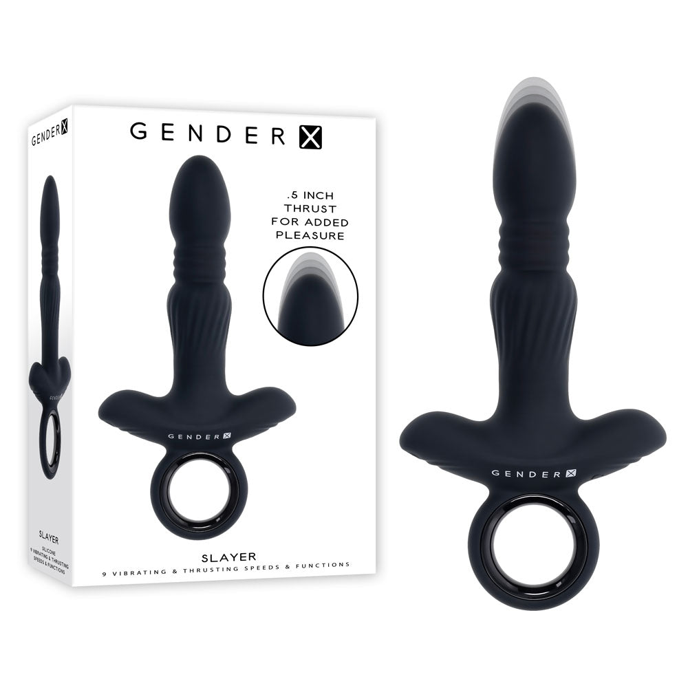 Gender X SLAYER - Black 20 cm USB Rechargeable Thrusting Vibrating Butt Plug Gender X