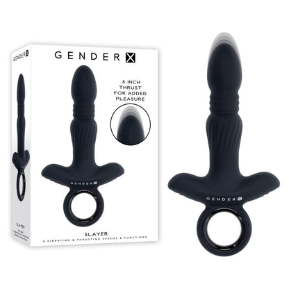 Gender X SLAYER - Black 20 cm USB Rechargeable Thrusting Vibrating Butt Plug Gender X