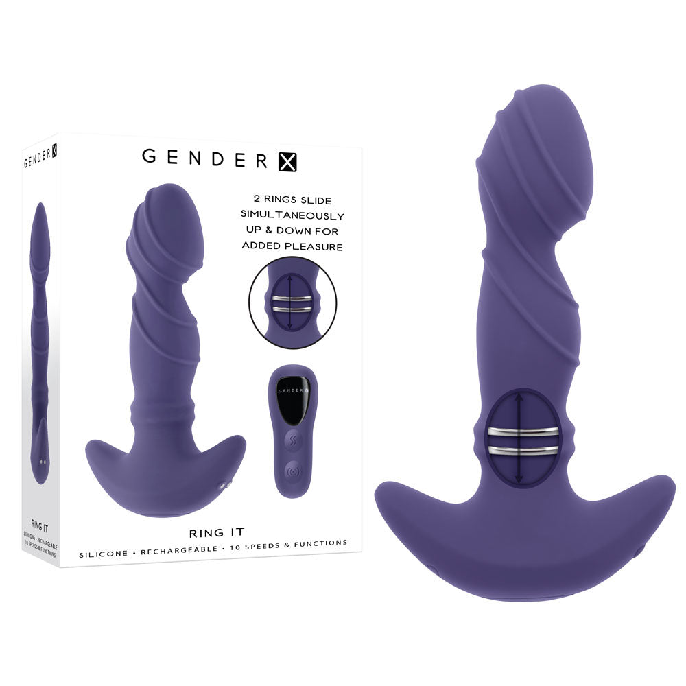 Gender X RING IT - Purple 16.5 cm USB Rechargeable Vibrator with Wireless Remote Gender X