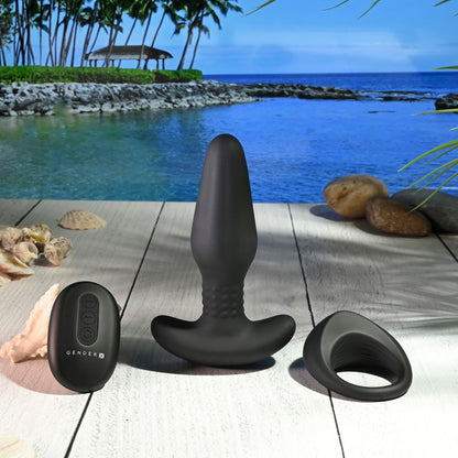 Gender X TEAMWORK - Black USB Rechargeable Rimming Butt Plug & Vibrating Cock Ring Gender X