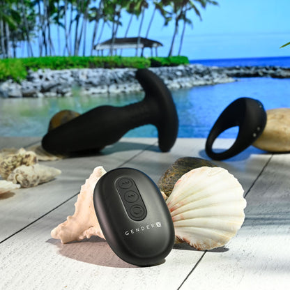 Gender X TEAMWORK - Black USB Rechargeable Rimming Butt Plug & Vibrating Cock Ring Gender X