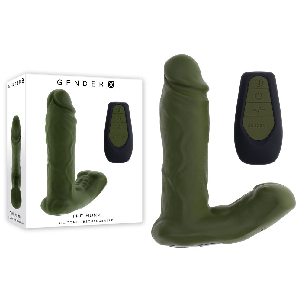 Gender X THE HUNK - Green 15.2 cm USB Rechargeable Thrusting Vibrator with Remote Gender X