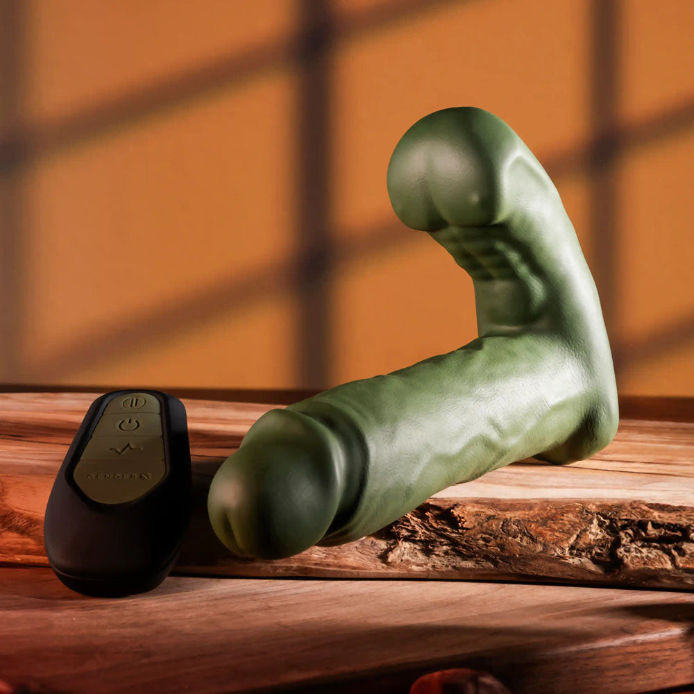 Gender X THE HUNK - Green 15.2 cm USB Rechargeable Thrusting Vibrator with Remote Gender X