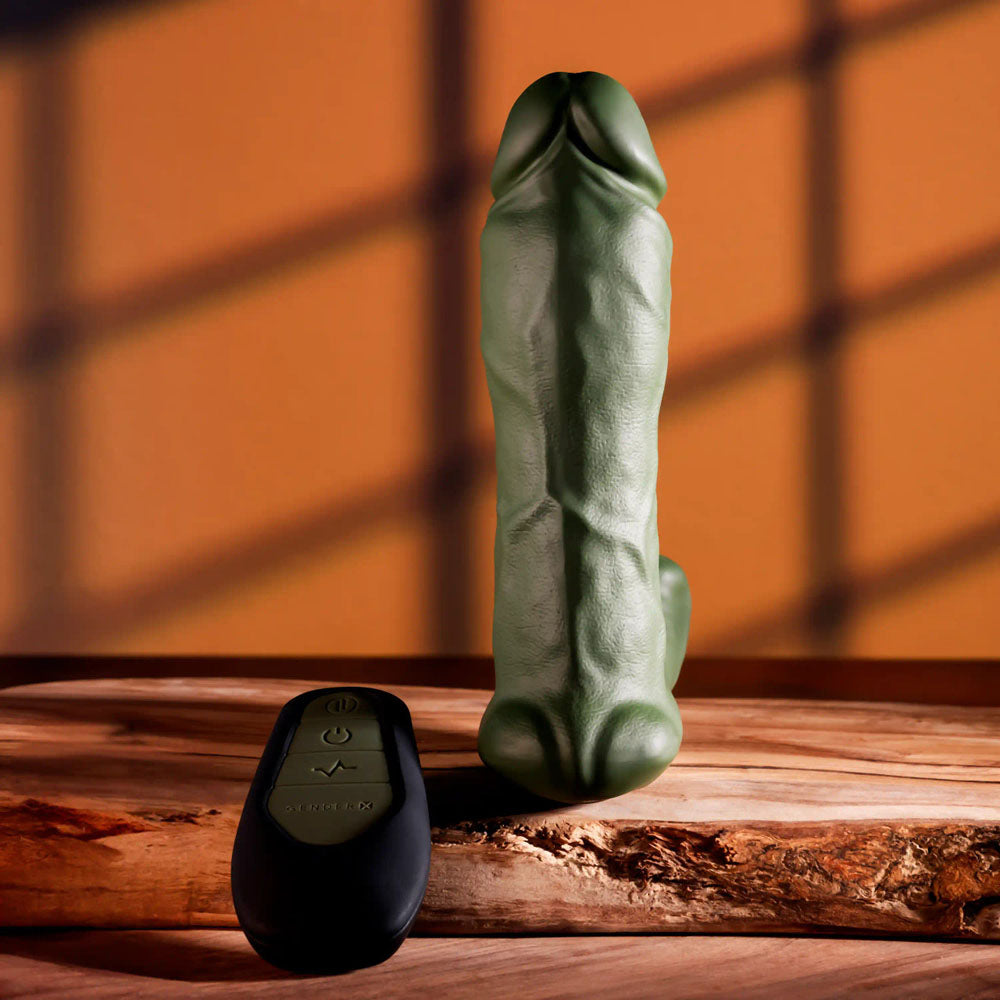 Gender X THE HUNK - Green 15.2 cm USB Rechargeable Thrusting Vibrator with Remote Gender X