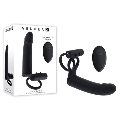 Gender X FULL SWING - Black USB Rechargeable Vibrating Cock Ring with Double Penetrator Dildo Gender X