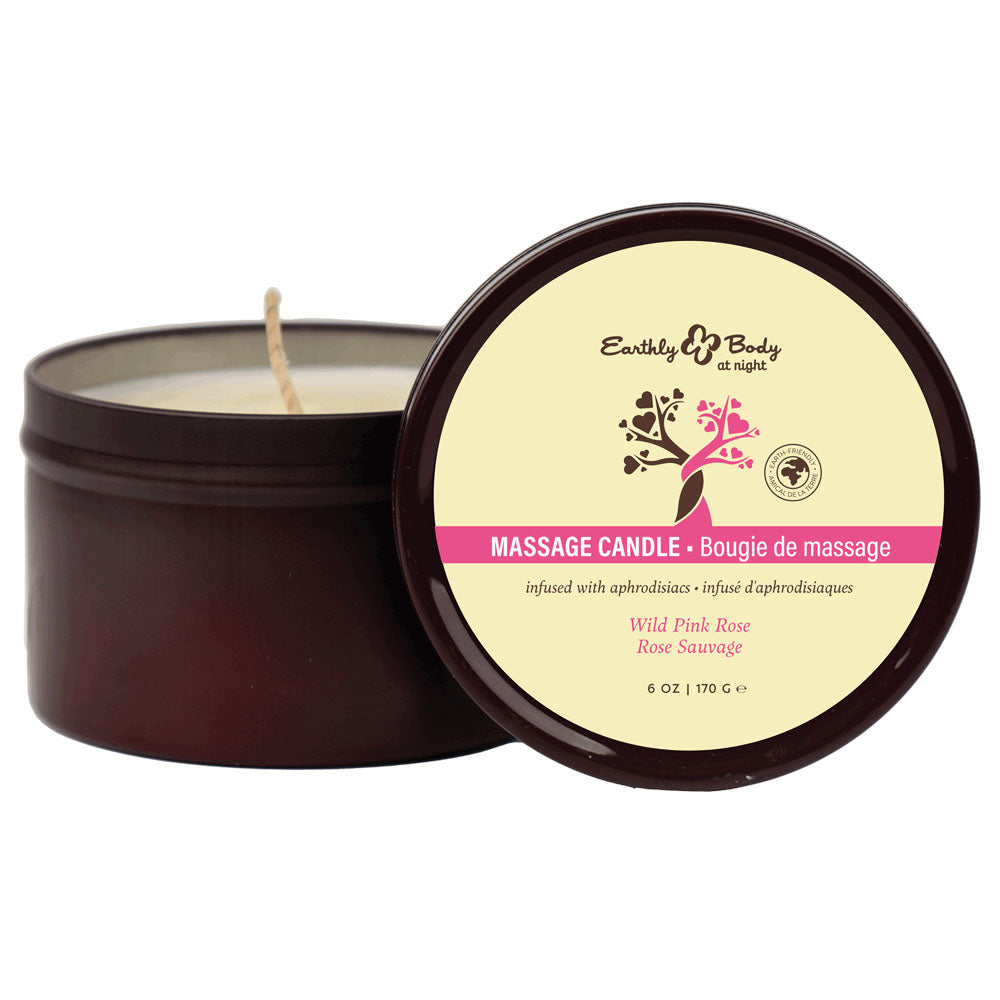 EB Aphrodisiac Massage Candle - Wild Pink Rose - Wild Pink Rose Scented Massage Candle - 170 g Earthly Body