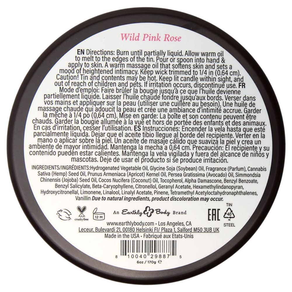 EB Aphrodisiac Massage Candle - Wild Pink Rose - Wild Pink Rose Scented Massage Candle - 170 g Earthly Body