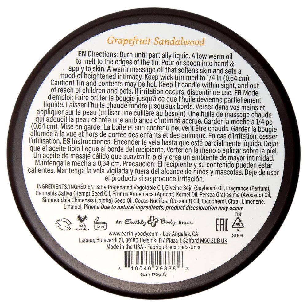 EB Aphrodisiac Massage Candle - Grapefruit Sandalwood - Grapefruit Sandalwood Scented Massage Candle - 170 g Earthly Body