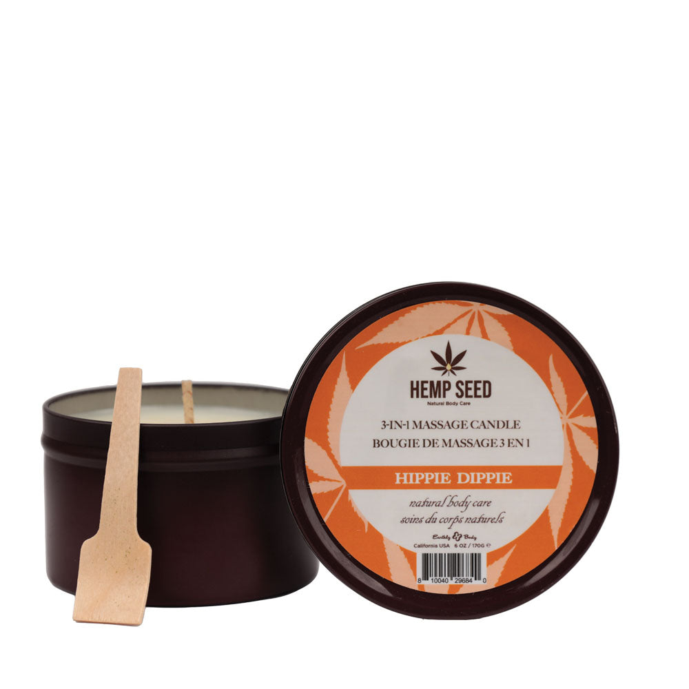 Hemp Seed 3-In-1 Massage Candle - Hippie Dippie (Toasted Coconut, Sparkling Cashmere, Sandalwood)- 170 g Earthly Body