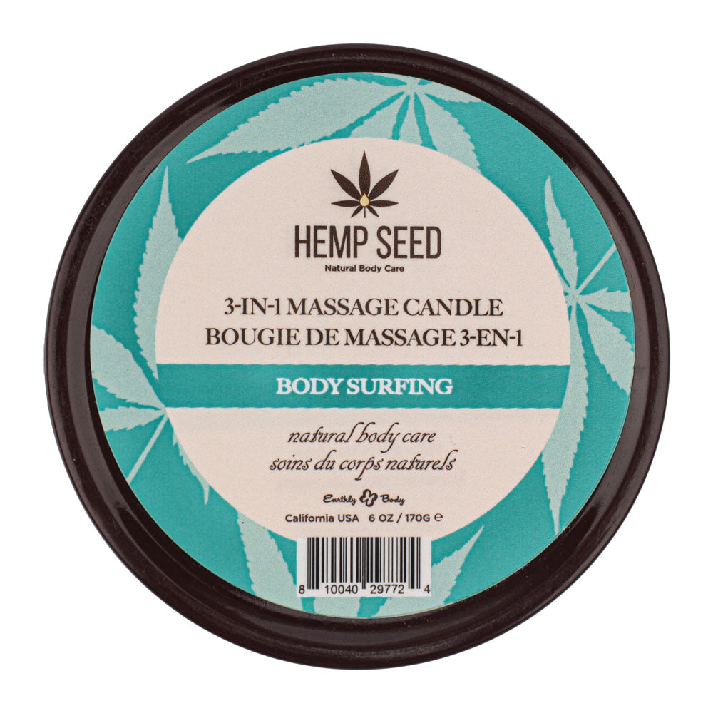 Hemp Seed 3-In-1 Massage Candle - Body Surfing (Aquatic Notes, Magnolia, Solar Florals) Scented - 170 g Earthly Body