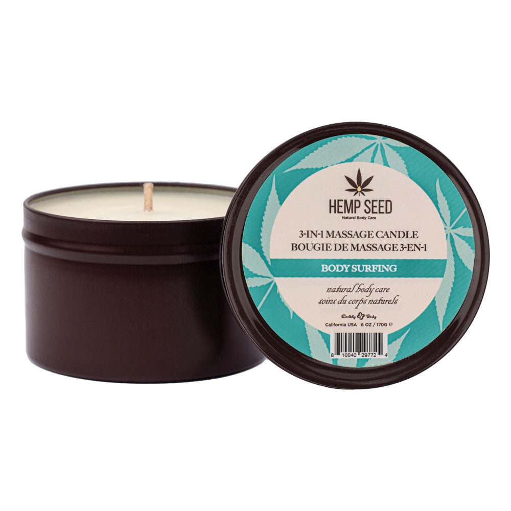 Hemp Seed 3-In-1 Massage Candle - Body Surfing (Aquatic Notes, Magnolia, Solar Florals) Scented - 170 g Earthly Body