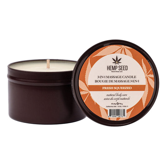 Hemp Seed 3-In-1 Massage Candle - Fresh Squeezed (Bitter Orange, Juicy Peach, Musk) Scented - 170 g Earthly Body