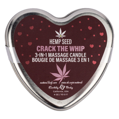 EB Hemp Seed 3 in 1 Massage Heart Candle - Crack The Whip - Crack The Whip (Dew-Kissed Rose, Violet Petals, Warm Amber) - 113 g Earthly Body