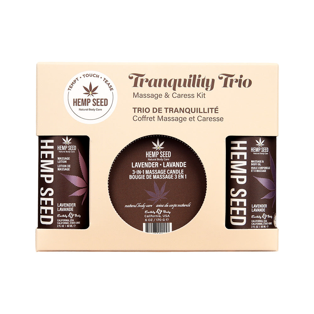 Hemp Seed Tranquility Trio - Lavender - Lavender Scented Massage & Caress Kit - 3 Piece Kit Earthly Body