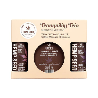 Hemp Seed Tranquility Trio - Lavender - Lavender Scented Massage & Caress Kit - 3 Piece Kit Earthly Body