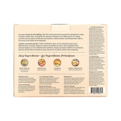 Hemp Seed Tranquility Trio - Lavender - Lavender Scented Massage & Caress Kit - 3 Piece Kit Earthly Body