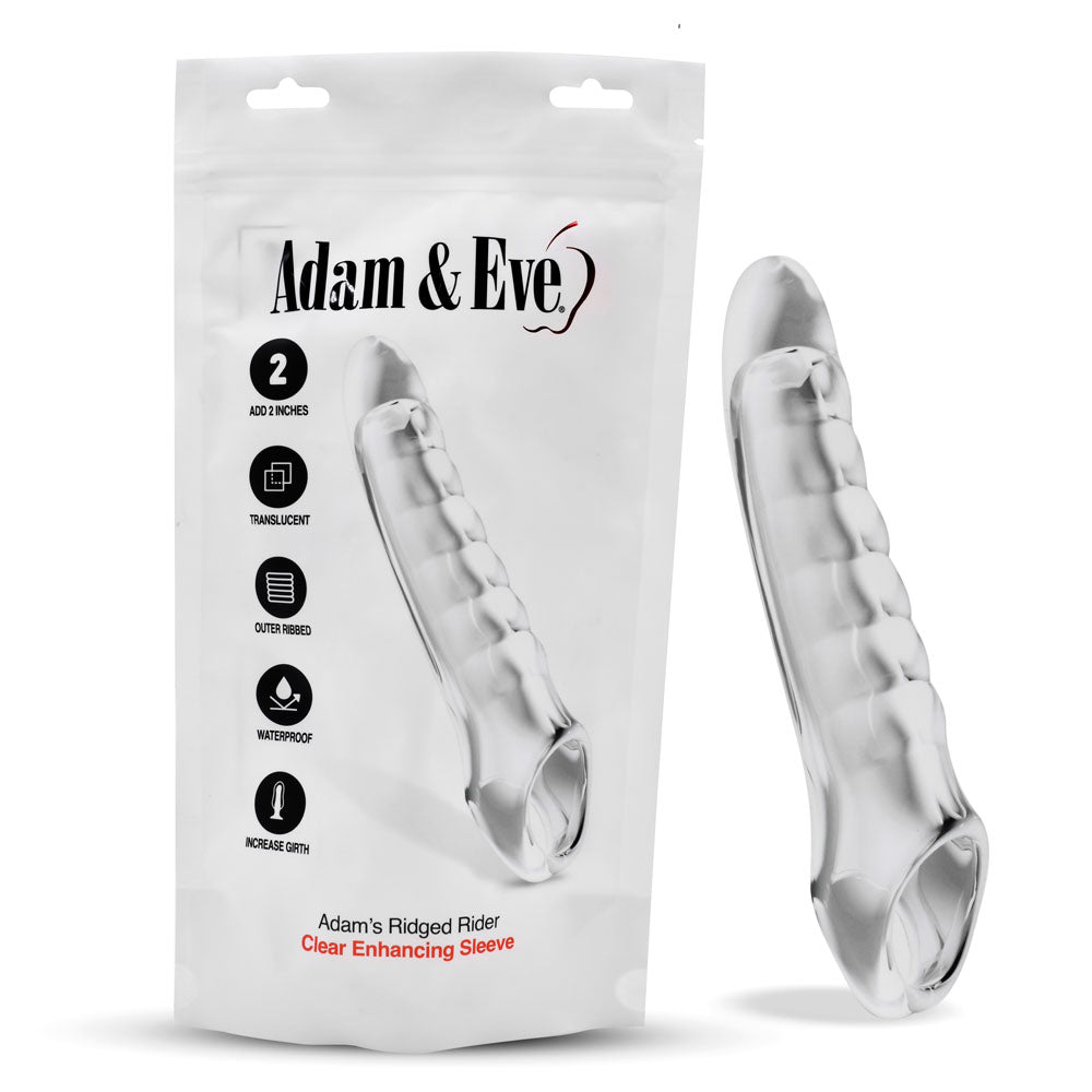 Adam & Eve Ridged Rider - Clear 22.9 cm Penis Extension Sleeve Adam & Eve