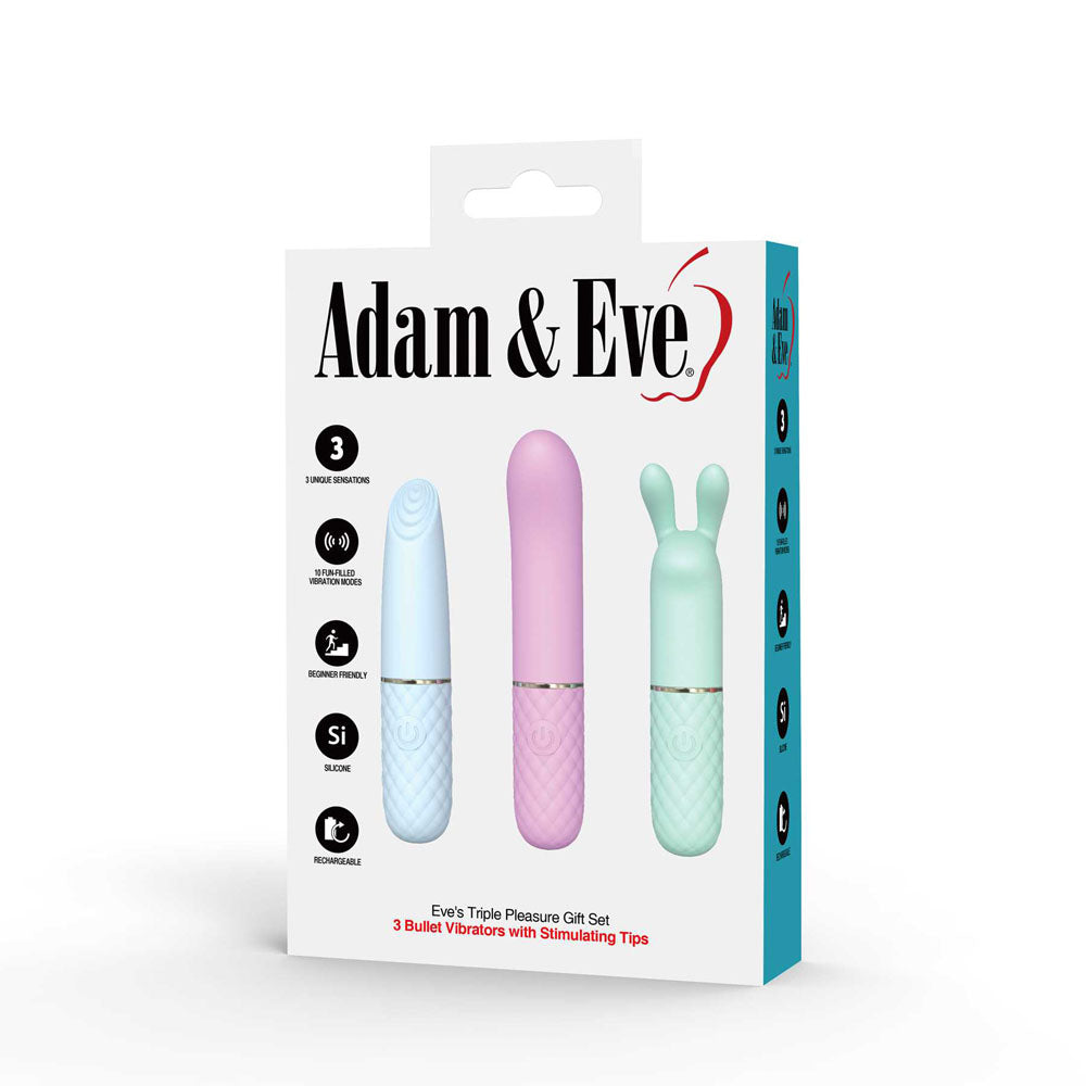 Adam & Eve TRIPLE PLEASURES - Coloured USB Rechargeable Vibrators - Set of 3 Adam & Eve