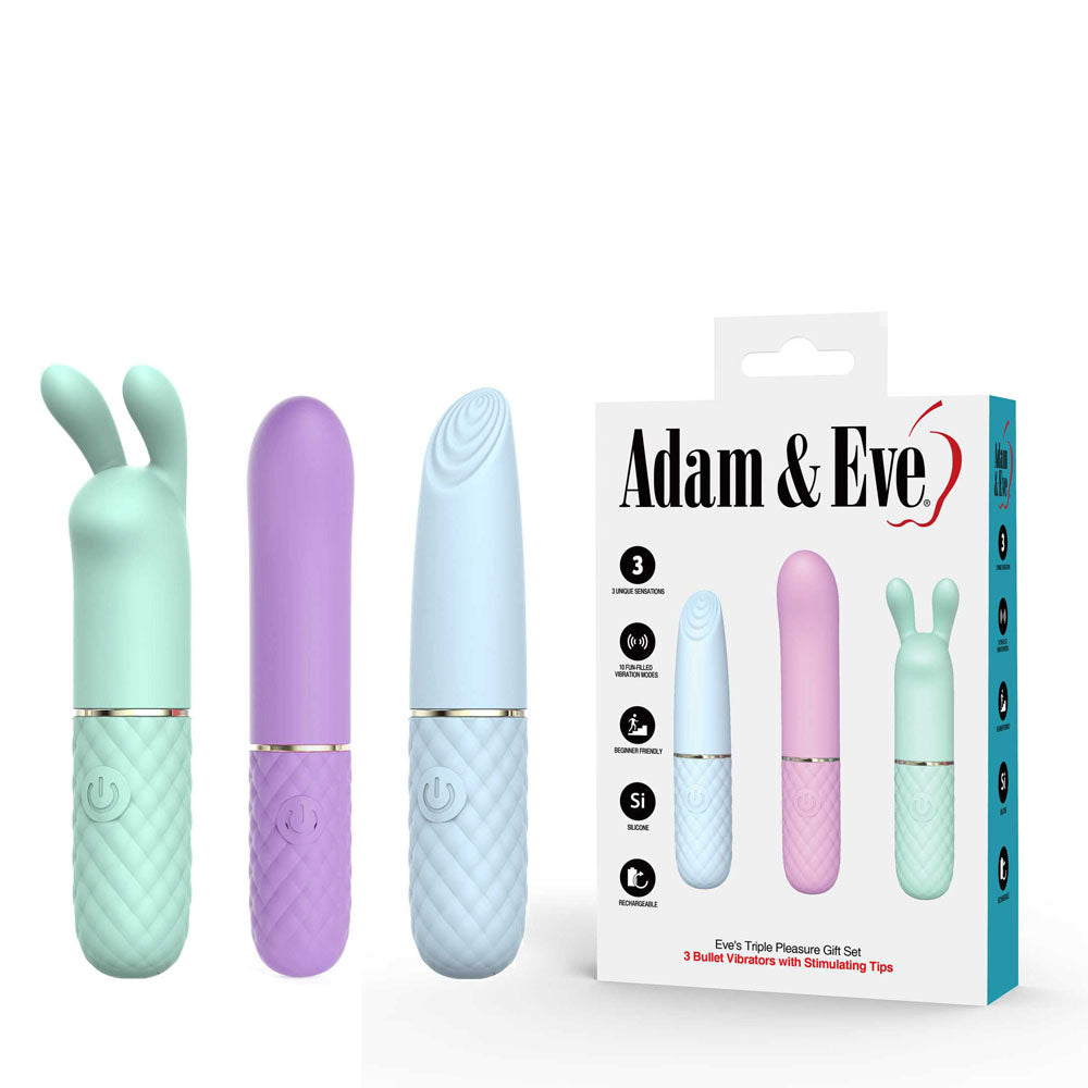 Adam & Eve TRIPLE PLEASURES - Coloured USB Rechargeable Vibrators - Set of 3 Adam & Eve