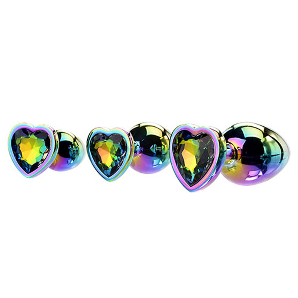Adam & Eve RAINBOW HEART GEM ANAL TRAINING SET - Multicoloured Metal Anal Plugs with Gem Bases - Set of 3 Sizes Adam & Eve