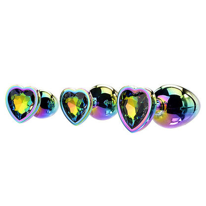 Adam & Eve RAINBOW HEART GEM ANAL TRAINING SET - Multicoloured Metal Anal Plugs with Gem Bases - Set of 3 Sizes Adam & Eve
