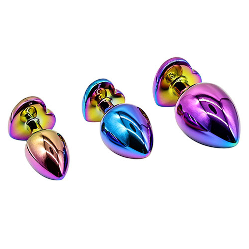 Adam & Eve RAINBOW HEART GEM ANAL TRAINING SET - Multicoloured Metal Anal Plugs with Gem Bases - Set of 3 Sizes Adam & Eve
