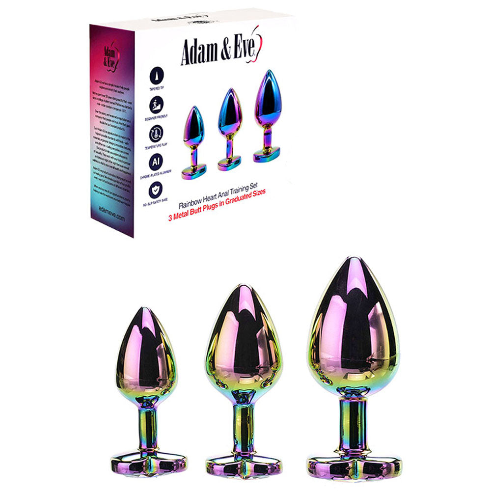 Adam & Eve RAINBOW HEART GEM ANAL TRAINING SET - Multicoloured Metal Anal Plugs with Gem Bases - Set of 3 Sizes Adam & Eve