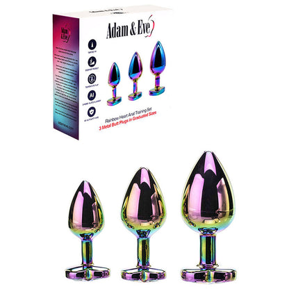 Adam & Eve RAINBOW HEART GEM ANAL TRAINING SET - Multicoloured Metal Anal Plugs with Gem Bases - Set of 3 Sizes Adam & Eve