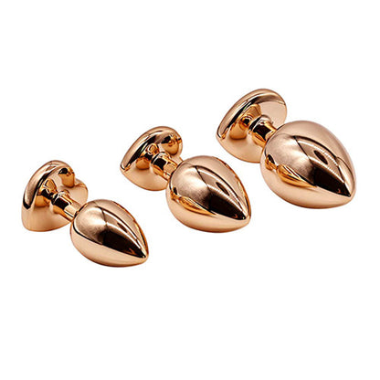 Adam & Eve ROSE GOLD HEART GEM ANAL TRAINING SET - Rose Gold Metal Anal Plugs with Pink Gem Bases - Set of 3 Sizes Adam & Eve
