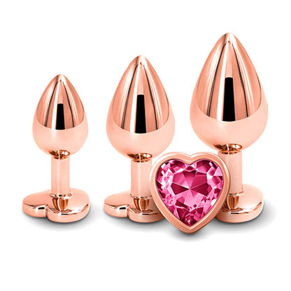 Adam & Eve ROSE GOLD HEART GEM ANAL TRAINING SET - Rose Gold Metal Anal Plugs with Pink Gem Bases - Set of 3 Sizes Adam & Eve