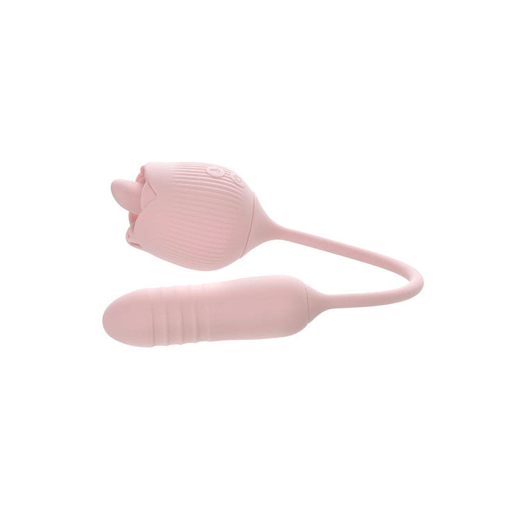 Adam & Eve THRUST & TICKLE Rose Vibrator - Pink USB Rechargeable Flickering Rose Stimulator with Thrusting Bullet Adam & Eve