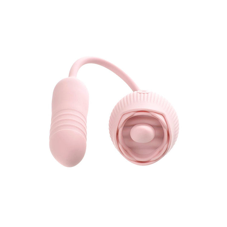Adam & Eve THRUST & TICKLE Rose Vibrator - Pink USB Rechargeable Flickering Rose Stimulator with Thrusting Bullet Adam & Eve