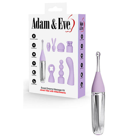 Adam & Eve SWEET DREAMS MASSAGER KIT - Lavender USB Rechargeable Point Stimulator with 8 Interchangeable Tips Adam & Eve