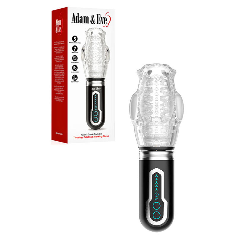 Adam & Eve Adam's Gawk Gawk 3.0 - Clear USB Rechargeable Thrusting, Rotating & Vibrating Masturbator Adam & Eve