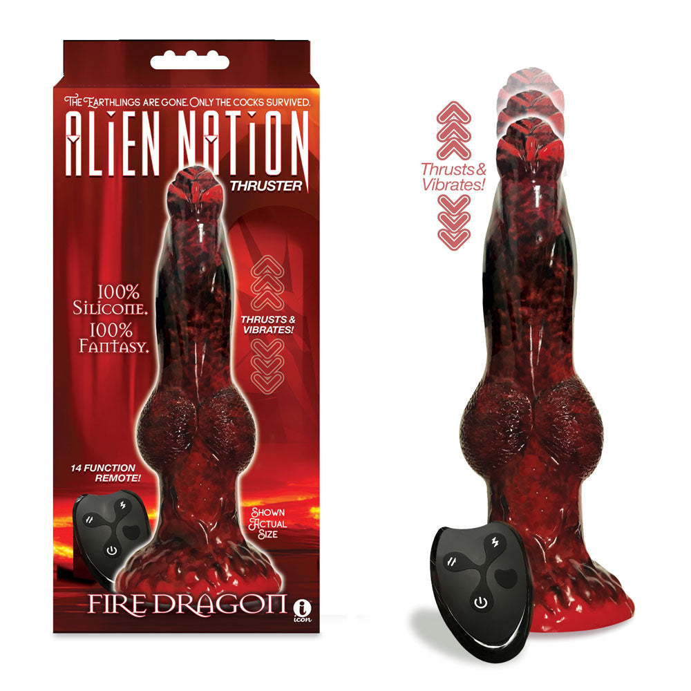 Alien Nation - Fire Dragon - Red/Black 22.9 cm USB Rechargeable Thrusting Fantasy Dong with Remote Icon Brands