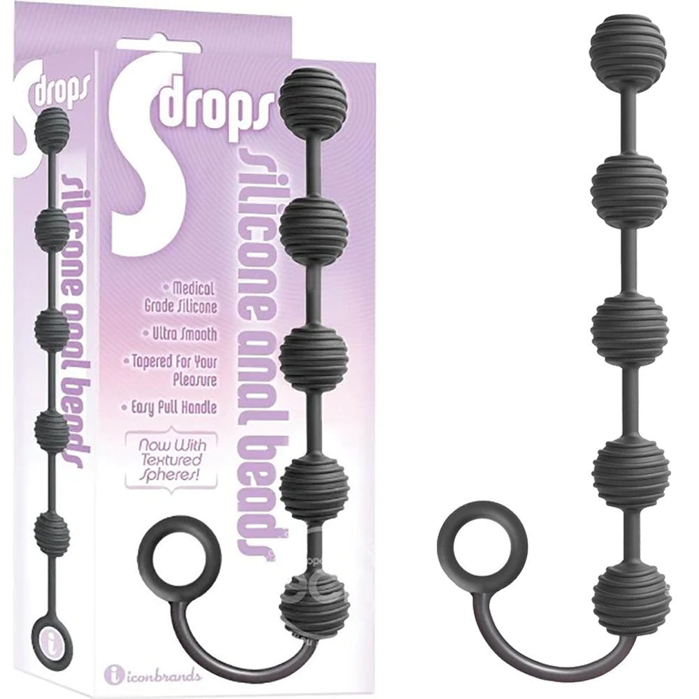 S-Drops Silicone Anal Beads - Black Anal Beads Icon Brands