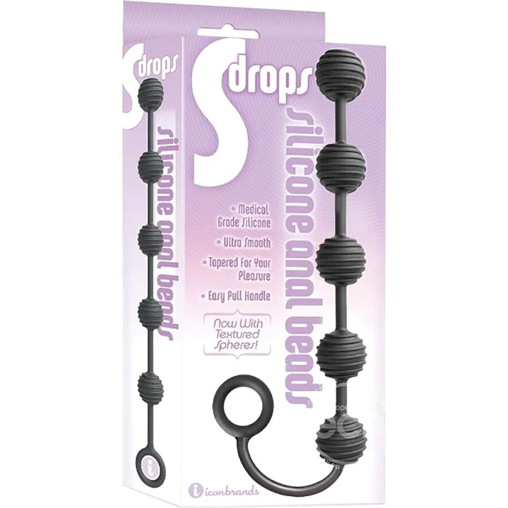 S-Drops Silicone Anal Beads - Black Anal Beads Icon Brands