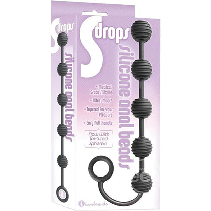 S-Drops Silicone Anal Beads - Black Anal Beads Icon Brands
